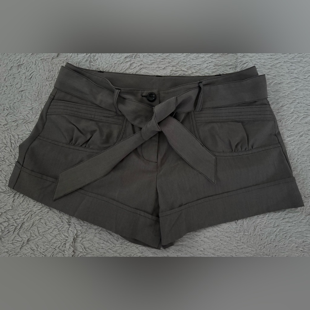 Ally B Y2K Gray Adjustable Belt Waist Tie Shorts w/ Front Double Button Zip